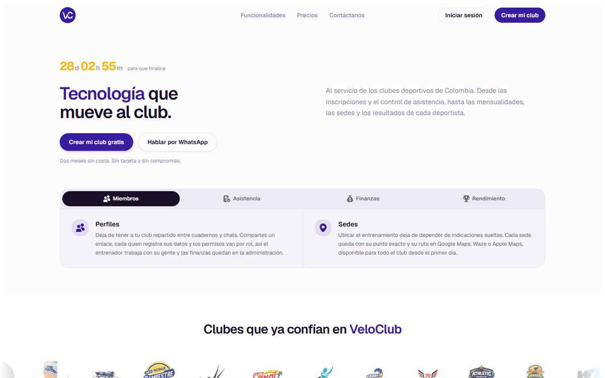 Página de inicio de VeloClub: Tecnología que mueve al club
